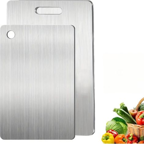 Set di 2 taglieri - Lavabili in lavastoviglie - Antibatterici - Taglieri in acciaio inox - 34x23 cm e 24x15 cm - Taglieri (1/3)