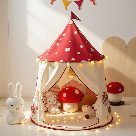 Tente de jeu d'intérieur pour enfants, maison champignon avec lumières, décor papillon, rideau de fenêtre (1/3)