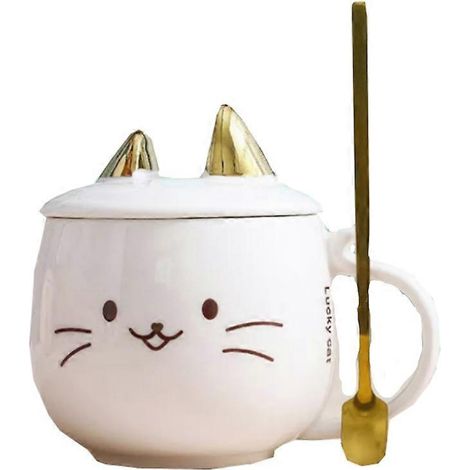 HONORNIC - Mug Chat Rose, Mug Chat, Mug à Café Chat avec Oreilles, Mug Chat Mignon avec Couvercle et Cuillère