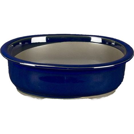Vaso per bonsai Giapponese Morrisan ovale in gres smaltato blu 23x19x7 cm - B21-26b (1/4)