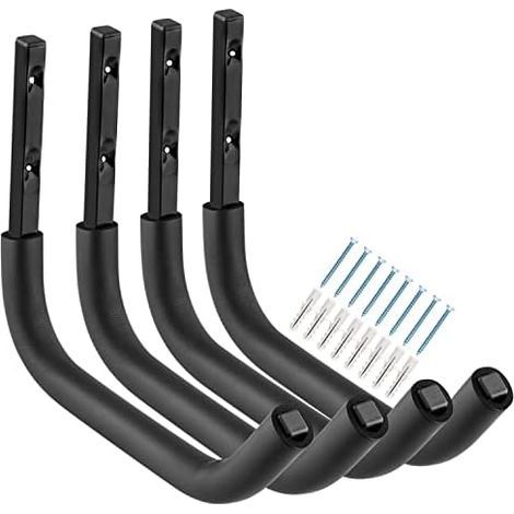Heavy-duty 31.4 cm storage hooks, steel, alloy steel, 100%, garage, utility, modern, black, 4 hooks, wall mount, maximum load 45.4 kg each (1/5)