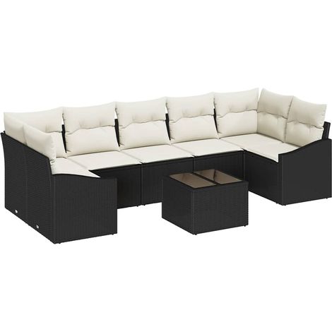Sofa Set with Cushion 8 pcs Black and Cream Poly Rattan vidaXL