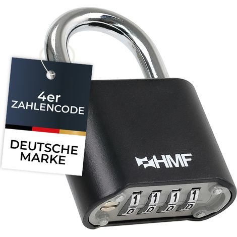 HMF 3507-02 Vorhängeschloss, robustes Schloss mit 4-stelligem Zahlencode aus Zinklegierung, 5,3 x 2,4 x 7,8 cm, Schwarz (1/4)