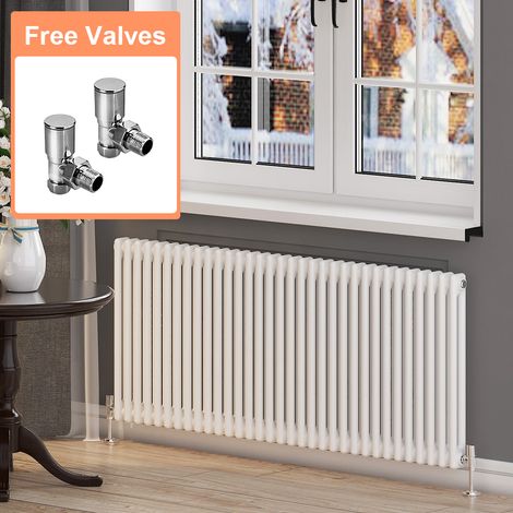 ELEGANT Cast Iron Radiator Horizontal Double Radiator Traditional Column Radiator Rads with Valves 600 x 1484 mm