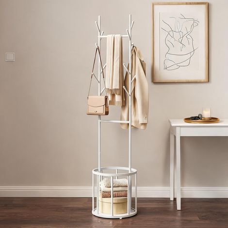 Porte-manteau en métal blanc avec panier de rangement (1/5)