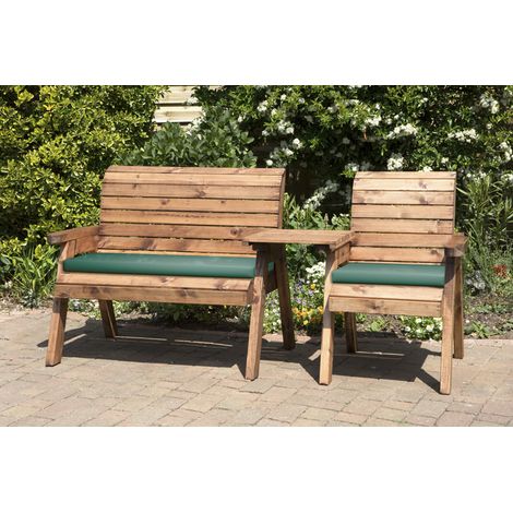 Three Seat Companion Set Straight with Cushions - W262 x D74 x H98 - Fully Assembled - Green