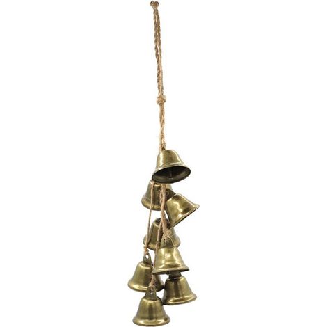 Cloche Vintage en Cuivre et Cordage Naturel - Ensemble de 2 - Suspension Festive Décorative en Fer Forgé et Corne (1/2)