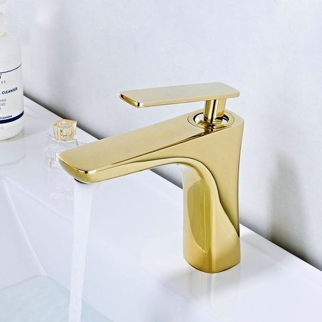 Robinet mitigeur de lavabo, robinet de lavabo de salle de bain, robinet de salle de bain moderne, robinet cascade, robinet chaud et froid, robinet de lavabo monotrou (couleur : chrome doré) (1/4)