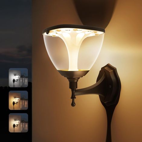 Applique solaire d'extérieur avec 3 modes, lampes murales à énergie solaire de jardin, lampes murales extérieures étanches IP65 pour patio, cour, allée, chemin, aluminium(1 pack)