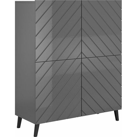 Aparador Charlotte 179, Grafito + Grafito brillante, 122x101cm, Número de puertas: 440cm, MDF, Aglomerado laminado