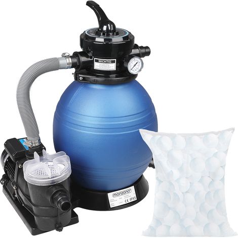 MONZANA® Sandfilteranlage 9.600 L/h Vorfilter 25 Liter Tank 7 Wege Ventil mit 1000g Filterbälle bis 24.000L Pool Filteranlage Filterkessel Poolpumpe (1/5)