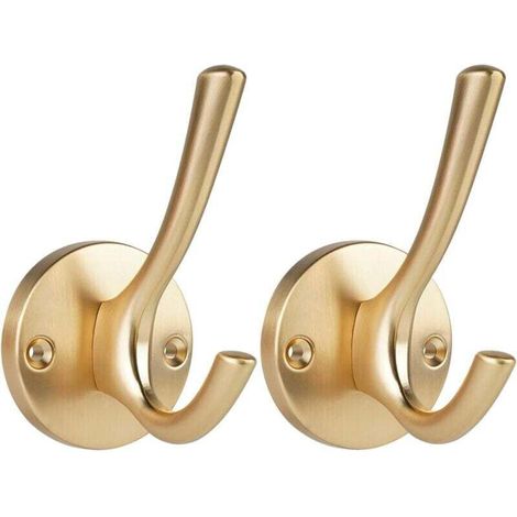 Heavy Duty Double Clothes Hooks for Towels Bathroom Kitchen Closet Garage Pack of 2 Gold (1/4)