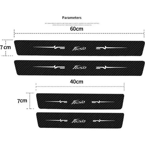 (4 pièces) Autocollants anti-rayures en fibre de carbone pour seuils de portières de voiture, compatibles avec les modèles Fiesta (emblème, côtés, coffre, hayon). Bandes adhésives incluses. (1/4)