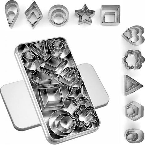 Emporte-pièce - Acier Inoxydable 430 - 30 Pièces - Formes Variées Cœur Étoile Fleur Rond Carré Hexagone Ovale Losange - Pour Pâtisserie Pâte à Sucre Argile Polymère Fruits Légumes - Lot de 1 (1/5)