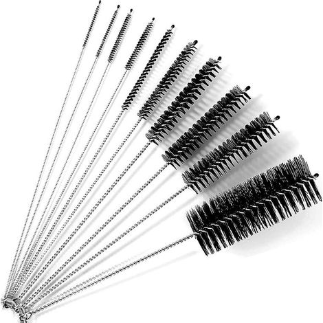 Goupillon Nettoyage[10 Pièces], Brosse de Nettoyage, Brosse à Paille, pour Contenants Étroits et Petits Recoins, par Exemple Bouilloire, Théière, Clavier, Paille(Noir) (1/5)