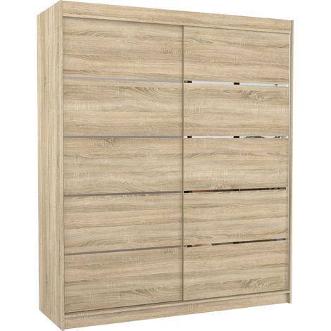 Armoire de chambre à coucher 2 portes coulissantes bois clair et alu Pimka 180cm (1/5)