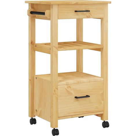 Chariot de cuisine,Chariot de Service,Desserte Cuisine MONZA 48x40x90 cm bois massif de pin CFW38288 (1/5)
