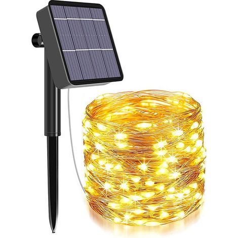 Guirlande Lumineuse Exterieure Solaire - 32m 300 LED Guirlande Noel Solaire en Fil Cuivre avec 8 Modes, pour la Décoration Extérieur, Jardin, Arbres etc (Blanc Chaud) (1/5)