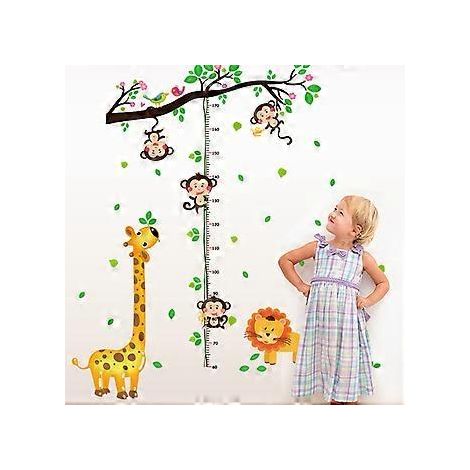 Baum-Affen-Wandtattoo, Höhenmesstabelle, Dschungeltiere, Wanddeko für Kinderzimmer, Babyzimmer, Giraffen-Affen-Höhenaufkleber, 60 x 90 cm