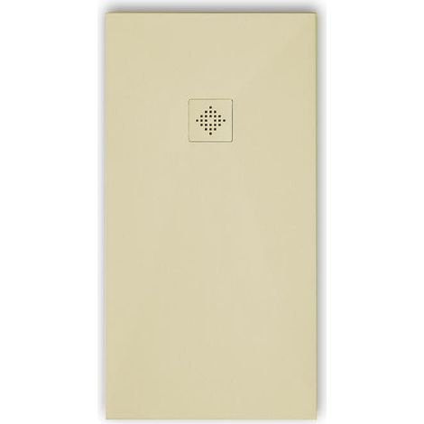 Mineralguss-Duschwanne extra flach PURE Schieferoptik beige 70x170 cm Auslaufschutz in Farbe Auslaufschutz in Farbe