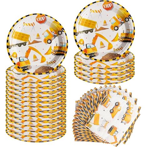 Fournitures de Fête d'Anniversaire Vaisselle d'Excavatrice, Décorations de Chantier de Construction Pour Garçons Filles Enfants (1/5)