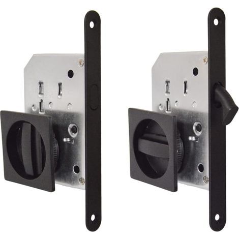 1 - Poignée de porte - Serrure encastrable - Acier - Pour porte coulissante intérieure - Noir - Carré (1/5)