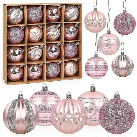 Boules de Noël roses, lot de 16, décorations pour sapin de Noël, ornements roses de 6 cm, ensemble de décorations à suspendre pour sapin de Noël (1/5)