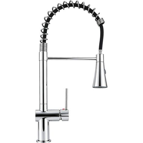 AICA Spülwasserhahn Ausziehbarer Sprayer mit Federzug Hochwertiger Messingkern Einhebelmischer für Küche Chrom