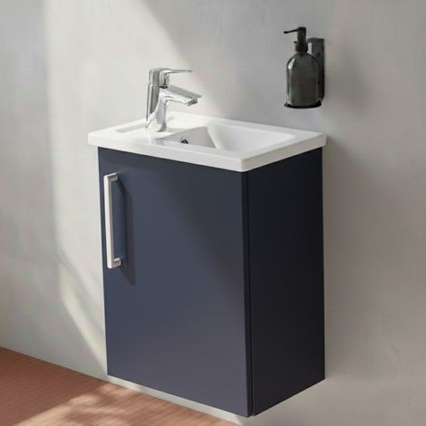 Vitra Root Flat Compact Wall Hung 1-Door RH Vanity Unit with Basin 450mm Wide - Matt Dark Blue