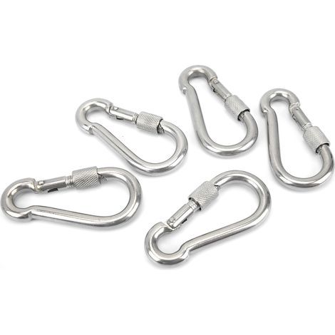 Mousqueton de Sécurité 80mm avec Fermoir à Ressort et Écrou - Lot de 5 pour Escalade et Randonnée (1/5)
