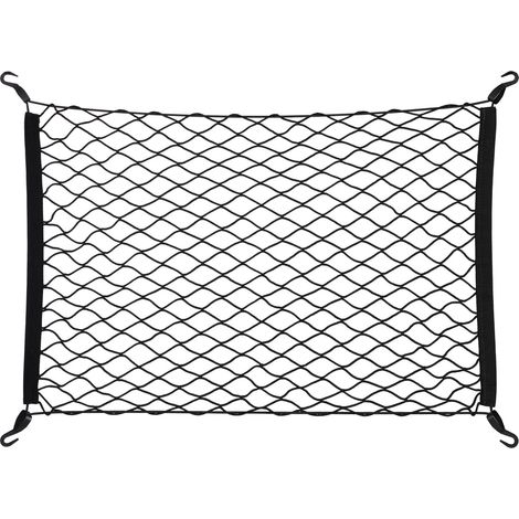 Relaxdays Luggage Net, for Car, Elasticated Storage Netting, Cargo Organiser with 4 Hooks, Universal, Protection, Black