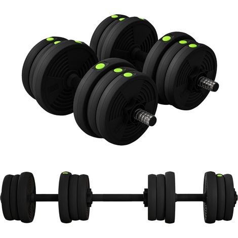 Set de mancuernas 2 en 1 20 kg, plástico y metal, negro/verde, antideslizante – MEUBLIV (1/5)