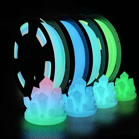 Filament PLA 1.75 Empaqueter, Filament Imprimante 3D PLA Glow in the Dark Filament Multicolore, Bleu, Vert, Bleu Vert, Dimensionnelle +/- 0.03 mm, 250gX4 Spool (1/5)