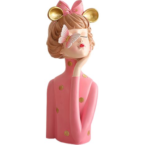 Statuette Fille au Nœud Résine Décoration Intérieur Extérieur Rose Brillant Ornement de Bureau Étagère Salon Chambre Cadeau (1/5)
