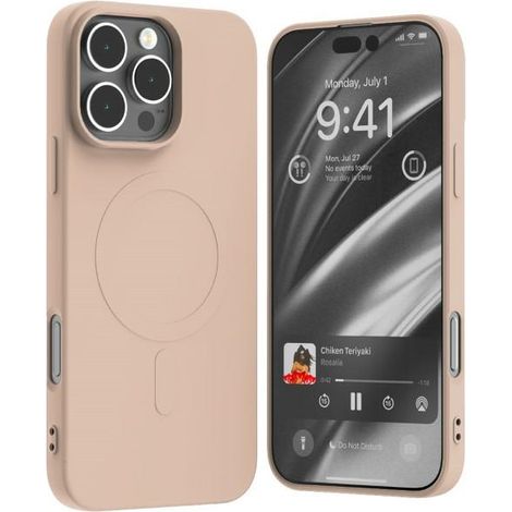 Funda Mercury MagSafe de silicona semipermanente para iPhone 16 Pro Max de 6,9 pulgadas, color rosa arena.