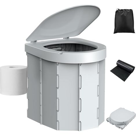 Toilettes de camping pliantes pour adultes avec couvercle et porte-papier toilette rétractable, avec sac de transport et doublure jetable (1/5)