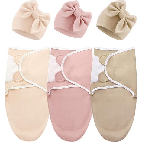 Ensemble de Couvertures Emmaillotables pour Nouveau-né Bonnet Emmaillotage Imprimé Sac de Couchage Ajustable pour 0-3 Mois Filles et Garçons (1/5)