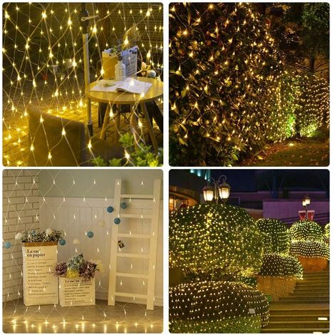 Guirlande Lumineuses Filet, 192 LED Filet Lumineux 3M X 2M 8 Modes Énergie Étanche, Dimmable pour Chambre Noël Mariage Soirée Maison Jardin, Blanc Chaud (1/4)