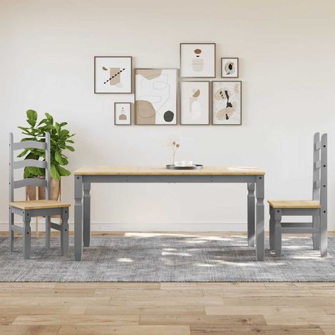3 Piece Dining Set "PANAMA" Grey Solid Wood Pine vidaXL (1/5)