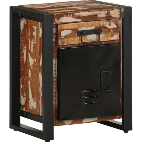 Mesilla de noche-Mesita de noche-Mesapara Dormitorio multicolor 40x30x50 cm madera maciza reciclada