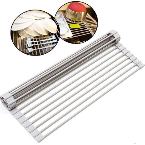 Egouttoir Grille Séchage, Séchoir À Vaisselle Roll-Up, Gouttoir à Vaisselle, Durable en Silicone recouvert,-Gris (1/4)
