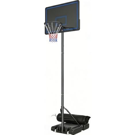 Panier de Basketball sur Pieds avec Hauteur Réglable de 1,35 à 3,05 m avec Roues, Base de Lestage et Sac de Sable, Bleu