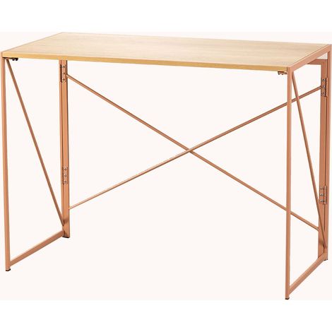 Bureau rectangulaire pliant 100x50 cm en MDF et métal Andra SKLUM Bois naturel - Rose clair (1/5)