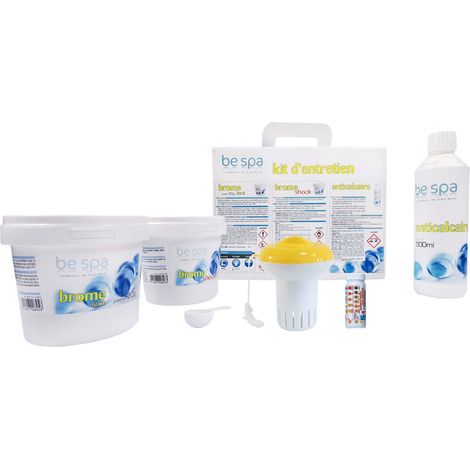 Kit d'entretien complet pour spa gonflable – Traitement au brome – pH moins, brome lent, diffuseur flottant, anticalcaire – 3kg – Water Clip