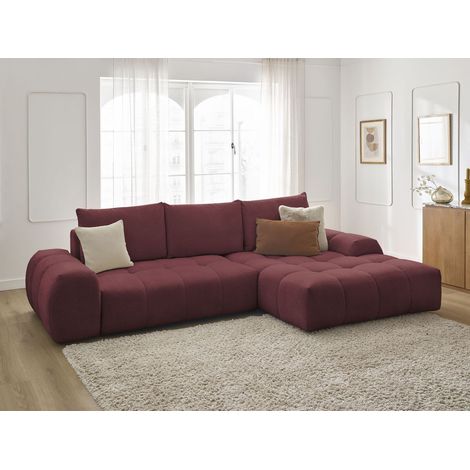 BOBOCHIC - Canapé d'angle convertible coffre EVEREST tissu chiné Angle droit Rouge (1/5)