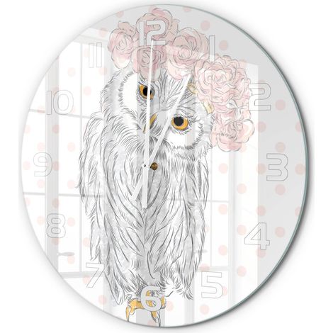 Horloge Murale Ronde Mouvement Fluide Verre Trempé Silencieuse Sans Tic-Tac Hibou dans une couronne fi 60 cm (1/5)