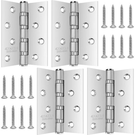 Charniere Inox 7 5x10cm 4 Charnière de Porte avec 32 Vis Charnière Plate pour Porte Armoire Meuble Fenêtre Charnière d armoire Est Fabriqué en Acier (1/4)
