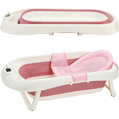 Wolketon Vaschetta per neonati – vaschetta pieghevole con sensore di temperatura, vasca per bambini (Rosa)