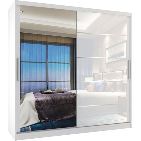 Schiebeschrank Belini 200 cm Mit Schubladen mit Spiegel weiß glänzend Hersteller (1/4)