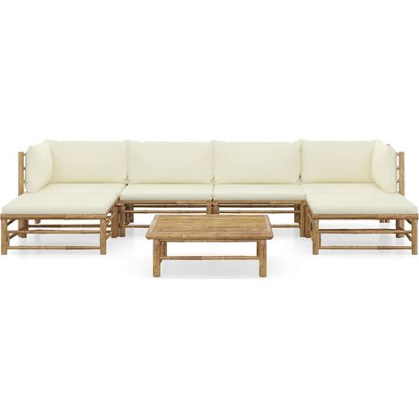 Maison Exclusive - Set Divani da Giardino 7 pz con Cuscini Bianco Crema in Bambù (1/5)